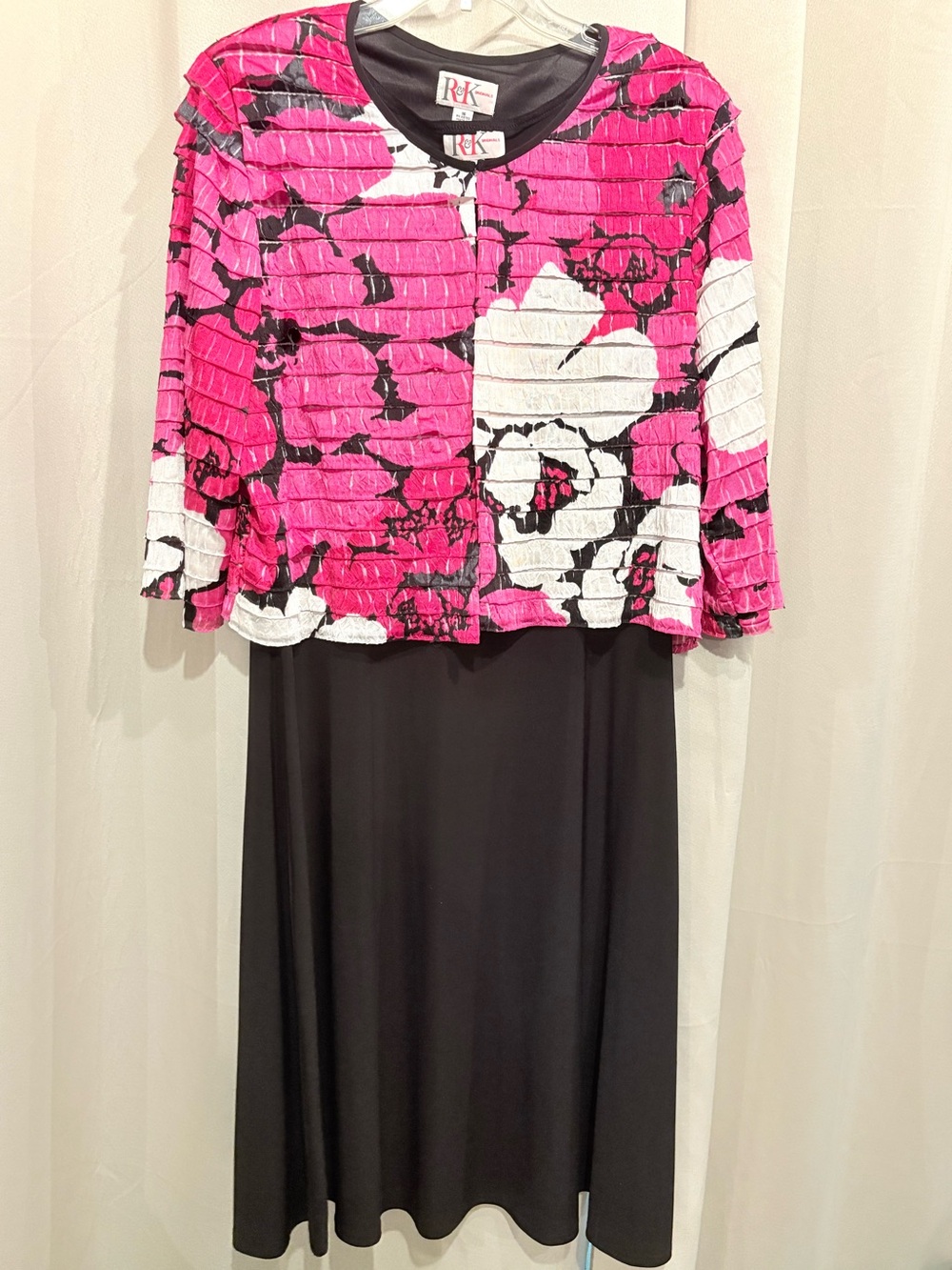 R&K Originals Pink & Black Floral Jacket Over Black Tank Dress